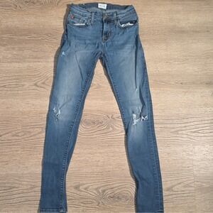 Hudson Women's Skinny Jeans Blue Medium Wash Distressed Mid-Rise 5-Pocket